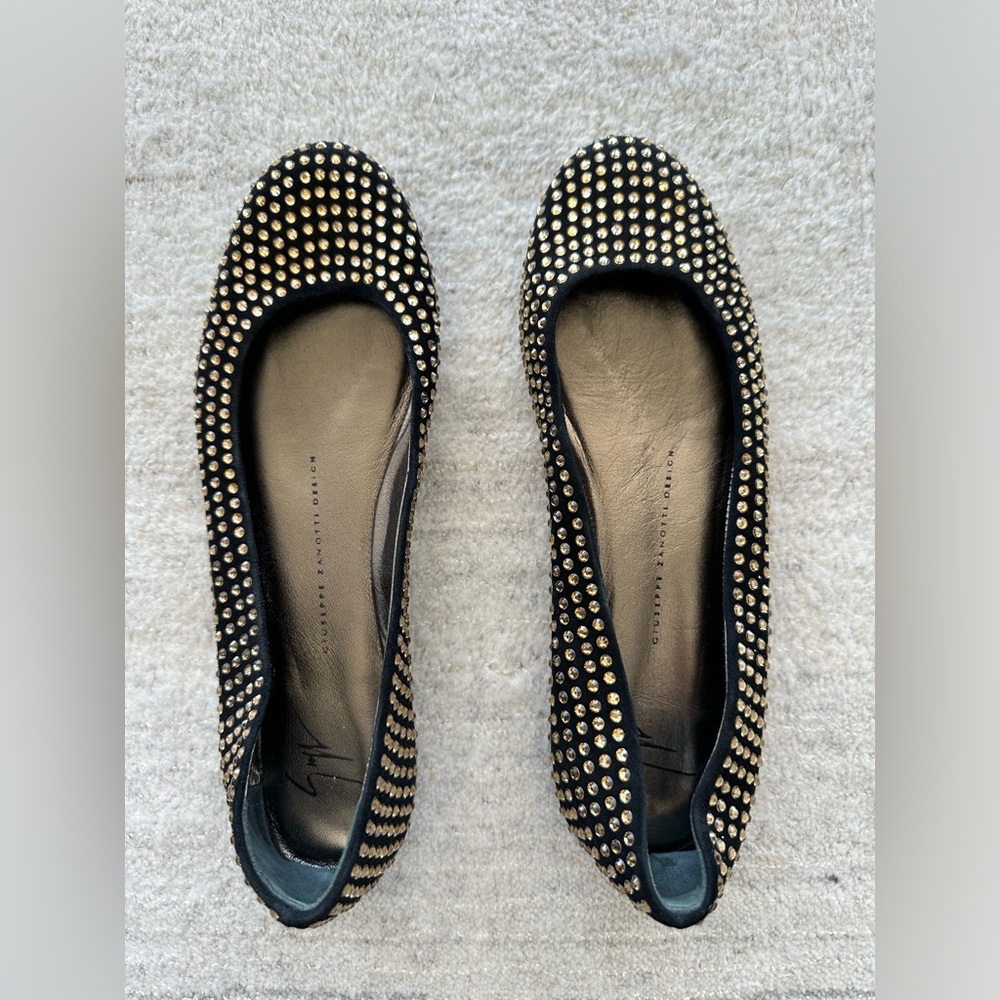 Giuseppe Zanotti flats black suede and crystals - 38 1/2 EU
